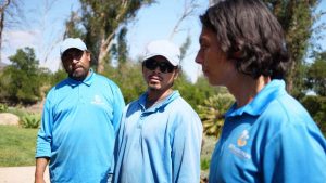 Checking the irrigation system repairs the team did.